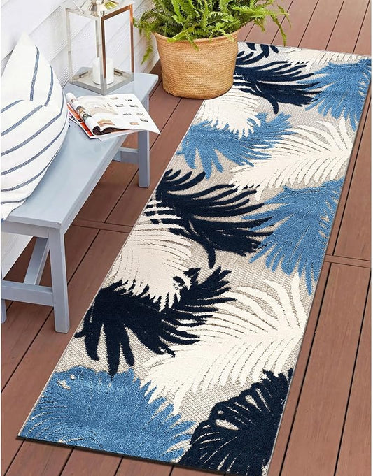 Rugshop Lucca Contemporary Floral Indoor/Outdoor Runner Rug 2' x 7' Navy