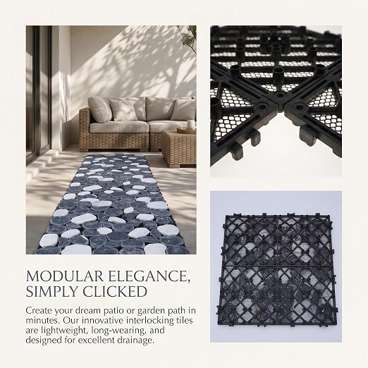 4 Pcs Interlocking Natural Deck Tiles 11.8" x 11.8" for Garden Patio Path | for Landscaping, Indoor & Outdoor, Waterproof, Easy to Install, DIY Landscape Decor