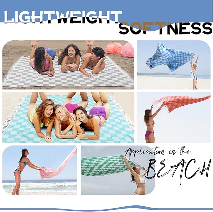 Extra Large Turkish Beach Towel Picnic Mat Throw Blanket Oversized Sandproof Boho Woven Summer Essential Yoga Accessories Park Patio Lawn Garden Grass Ground Play Music Festival Concert Must Have