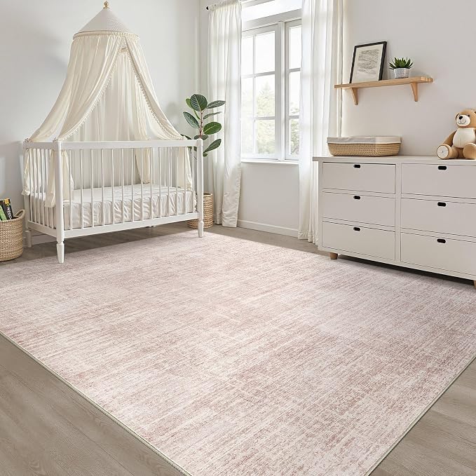 LOONGRUG 5x8 Area Rug Washable Neutral Modern Rug for Living Room Pink | Abstract Soft Stain Resistant Indoor Floor Non-Slip Carpet for Bedroom Nursery Kids Office Playroom