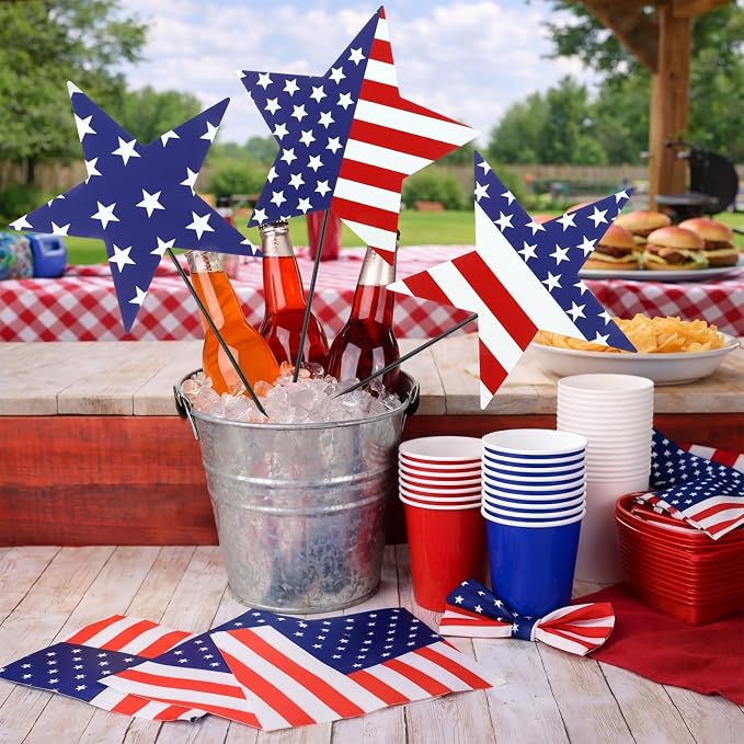 5 Pcs Patriotic 4th of July Outdoor Decorations Independence Day Metal Yard Signs with Stake American Flag Red White Blue Star 250 Anniversary Lawn Signs for 4th of July Garden Party Decor