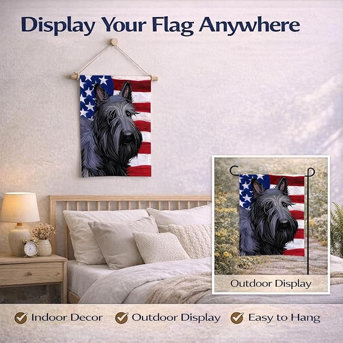Caroline's Treasures CK6696GF Scottish Terrier Dog American Flag Garden Flag Mailbox Flag Decorative Yard Flag Banner Outside Patio Artwork Yard Flower Beds, Garden Size, Multicolor