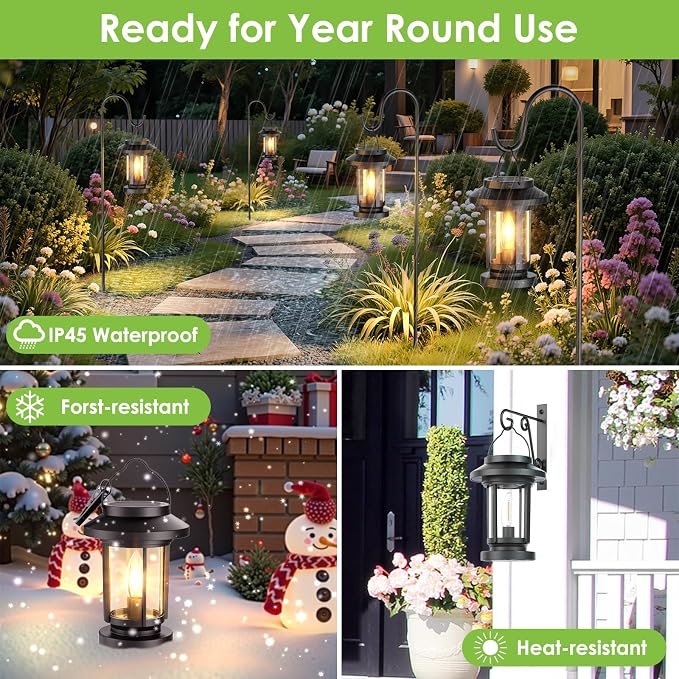 Greluna Solar Lantern Outdoor, Waterproof Candle Style Bulb Solar Hanging Lights, Auto On/Off Decorative Outside Garden Lights for Patio Yard Porch Pool Camping Tabletop Decor