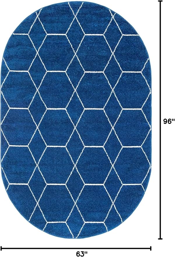 Unique Loom Trellis Frieze Collection Area Rug - Geometric (5' x 8' Oval, Navy Blue/ Ivory)