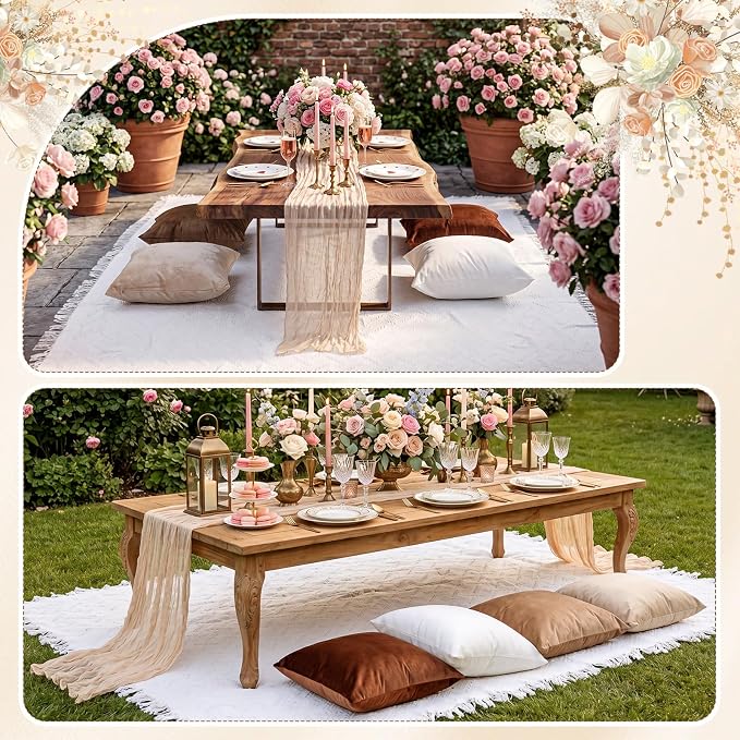 Moukeren 10 Pcs 71''x102'' Extra Large White Outdoor Boho Picnic Blanket with Table Runner and 8 Throw Pillow Covers Oversized Washable Portable Beach Blanket for Picnic Camp Lawn Wedding