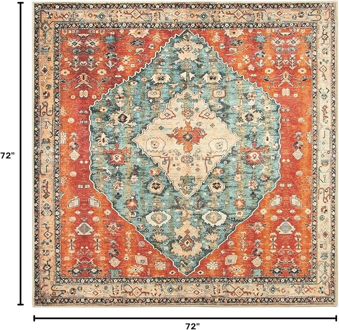 Lahome Felice Boho Tribal Square 6x6 Area Rug, Washable Rugs for Bedroom Aesthetic Soft Living Room Rugs, Oriental Non Slip Non-Shedding Indoor Accent Floor Carpet for Nursery Home Office