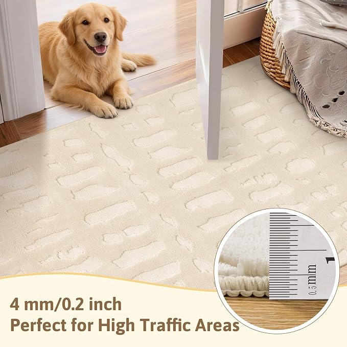 Yamaziot Washable 6x9 Area Rugs for Living Room Textured Non Slip Rug,Beige | Modern High-Low Geometric Pattern, Soft Fluffy, Neutral, Minimalist Floor Carpet for Bedroom Dining Room Nursery Kids Room