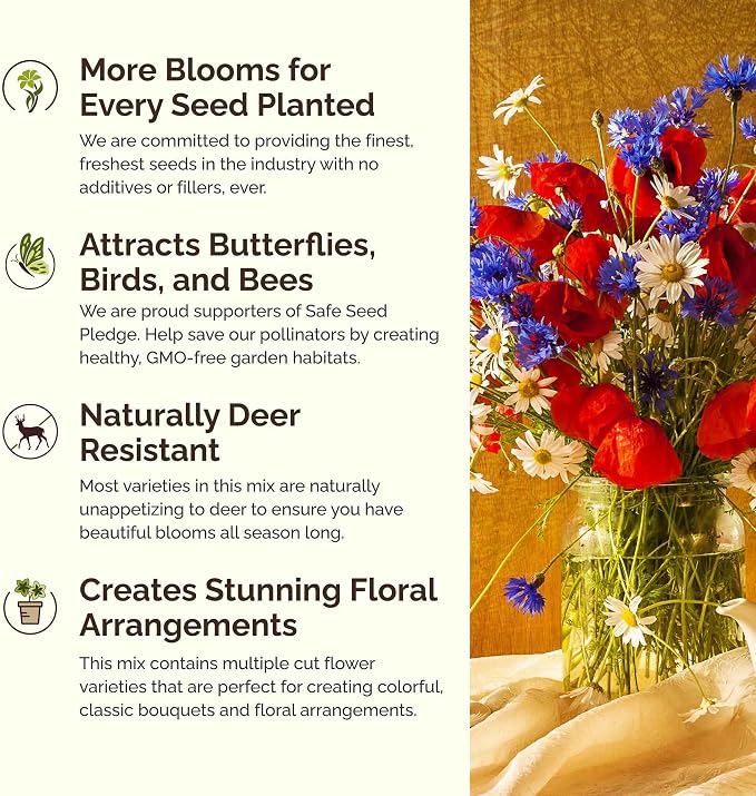 Eden Brothers New Hampshire Wildflower Mixed Seeds for Planting, 1/4 lb, 120,000+ Seeds with Cosmos, Lupine | Attracts Pollinators, Plant in Spring or Fall, Zones
