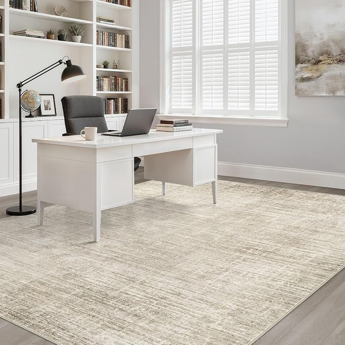 LOONGRUG 6x8 Area Rug Washable Neutral Modern Rug for Living Room Beige | Abstract Soft Stain Resistant Indoor Non-Slip Carpet for Bedroom Nursery Kids Office Playroom Dining Room