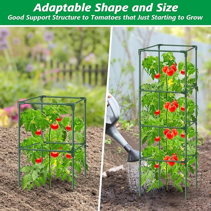 6Pack Tomato Cages for Garden,Square Tomato Plant Cage Support Heavy Duty Pole 57*15.4*15.4 Inches,Steel Plant Tower Stakes,Cherry Tomato Trellis Cucumber for Climbing Vegetables Flowers Fruits-Green