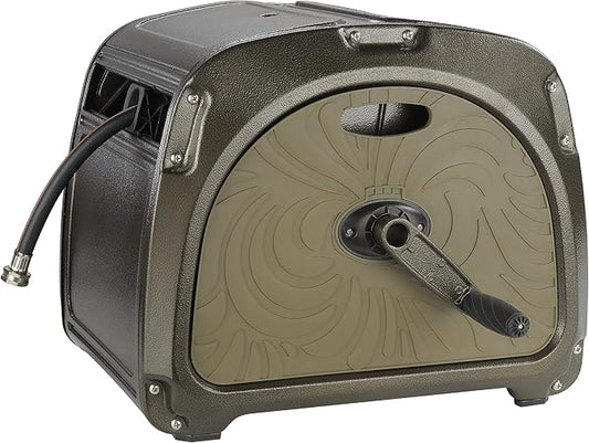 Giraffe Tools SW5 Metal Hose Reel Box, Heavy Duty Garden Hose Storage Reel Hideaway, Crank Handle, 100ft 5/8" Hose, Green