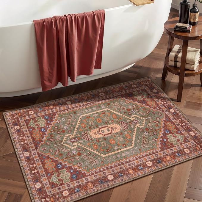 Ciicool 2x3ft Small Area Rug,Washable Boho Thin Mat for Entryway Kitchen | Oriental Non-Slip Low-Pile Indoor Carpet Soft Entry Rugs for Entrance Bedroom Kitchen Bathroom Foyer Decor