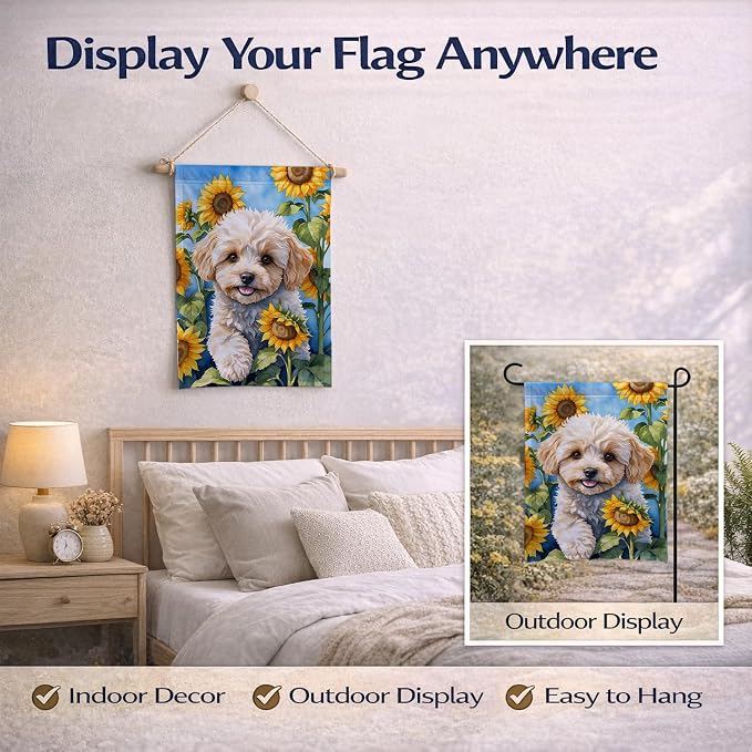 Caroline's Treasures DAC6118GF Maltipoo in Sunflowers Garden Flag Mailbox Flag Decorative Yard Flag Banner Outside Patio Artwork Yard Flower Beds, Garden Size, Multicolor