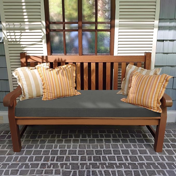 Favoyard Outdoor Bench Cushion 42 x 16 Inch Rainproof Patio Furniture Cushions 3-Year Color Fastness Garden Settee Porch Pads with Ties, Dark Gray