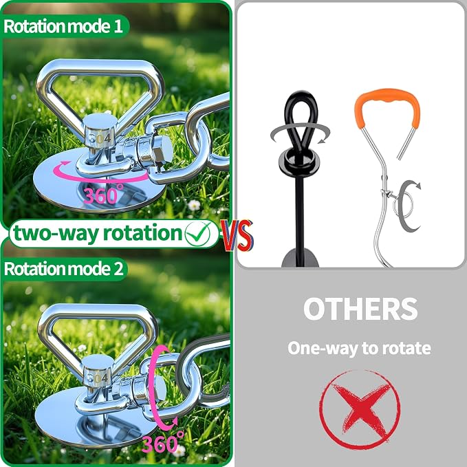 Catapamey Dog Tie Out Stake,360° Swivel Dog Run Stake - 304 Stainless Steel Stake,Runner for Yard,Use Any Tie Out Cable or Yard Leash-Up to 200 lbs-for Outdoor Camping