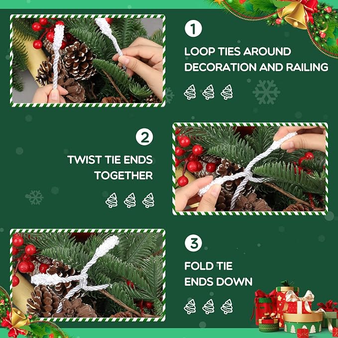 Zhengmy 32 Pcs 20 Inches Christmas Garland Ties Christmas Decorative Twist Ties for Banister Reusable and Flexible Twist for Xmas Home Decorations Holiday Craft Wrapping (White)