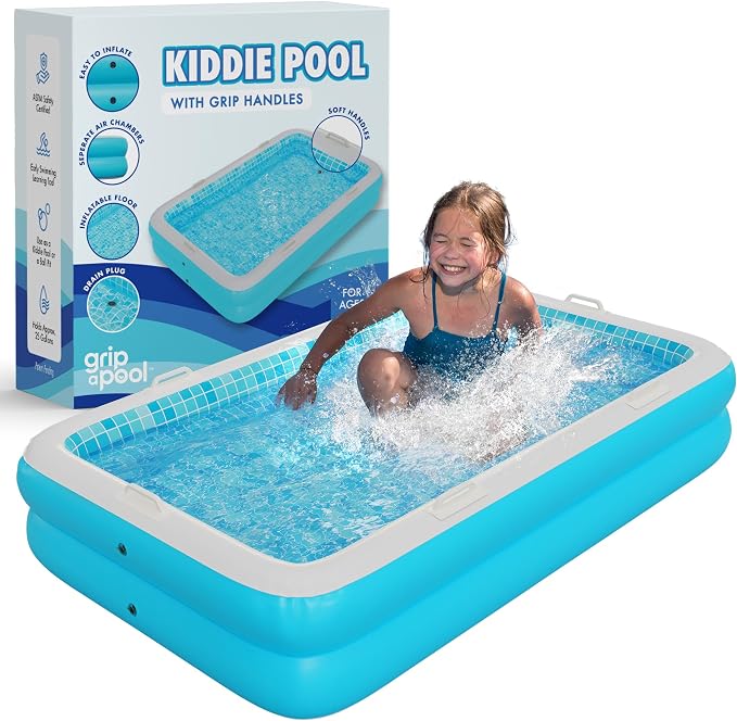 Grip A Pool Kiddie Pool (Blue) with Rechargeable Pump Bundle