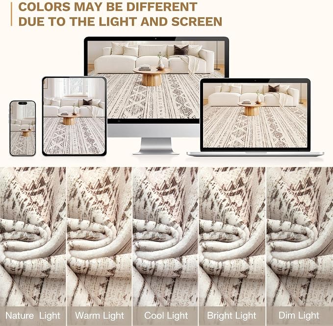 Nakagishi Boho 5x8 Area Rug Living Room Rugs Machine Washable Dark Brown | Soft, Pet & Kid Friendly, Carpet for Living Room/Bedroom/Office/Kitchen/Nursery, Daily Home Decor Stain Resistant Moroccan