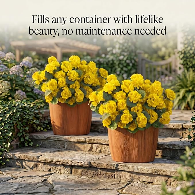 12 Pcs Artificial Geranium Flowers for Outdoor, UV Resistant Geraniums Artificial Flowers Realistic Faux Flowers Outdoor for Planters Outside Porch Garden Decor (15.3",Yellow)