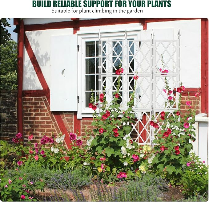 WellSign 5.25FT Metal Pipe Trellis for Climbing Plants Outdoor, Garden Wall White Trellis with Garden Twist Tie, Support Tall Plant Fence for Ivy Vines Rose Flower