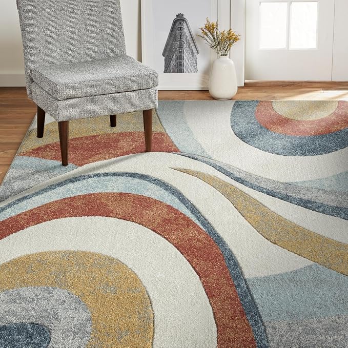 Home Dynamix Tribeca Slade Contemporary Abstract Area Rug, Blue/Rust, 7'10"x10'6"