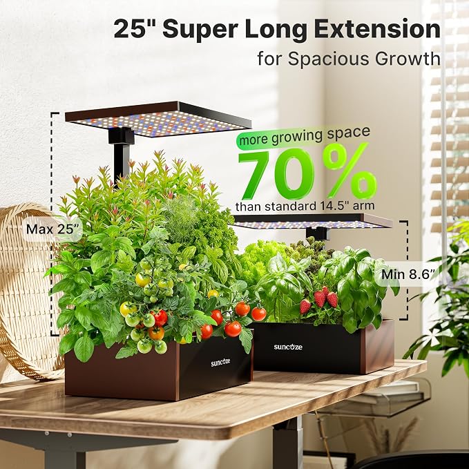SUNCOZE Smart Hydroponics Growing System, 20 Pods, 25 in Adjustable Height | Indoor Herb Garden with 30W LED Grow Light, 10L Water Tank, Timer & Clock, Plants Germination Kit with Quiet Pump, Black