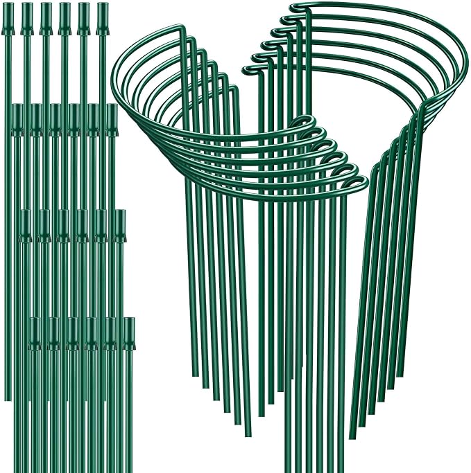 12 Pack 32 or 16 inch Adjustable Plant Support Stakes, Heavy-Duty Half Round Peony Support, Garden Plant Stakes Cage for Outdoor Plants, Peony, Tomato, Hydrangea, (16In Support +16In Extension Tubes)
