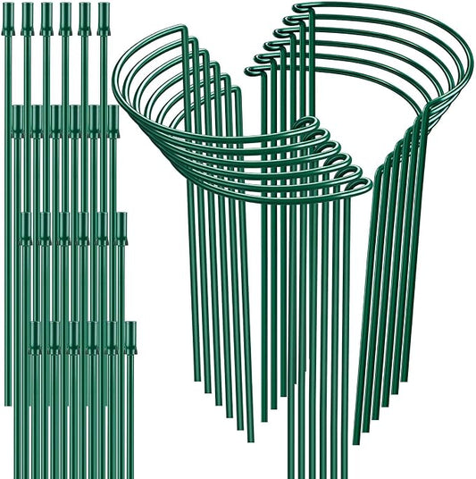 12 Pack 32 or 16 inch Adjustable Plant Support Stakes, Heavy-Duty Half Round Peony Support, Garden Plant Stakes Cage for Outdoor Plants, Peony, Tomato, Hydrangea, (16In Support +16In Extension Tubes)