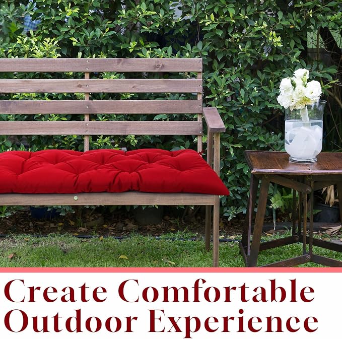 Wenqik Outdoor Bench Cushion 59 x 20 x 4 Inch Waterproof Patio Swing Cushion with Removable Zippered Cover Adjustable Ties Seat Pad for Porch Bench Garden Loveseat (Red, Classic)