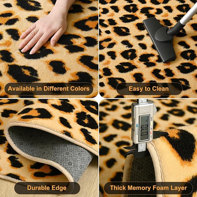Amearea Soft Leopard Rugs for Bedroom Living Room, 6x9 Cheetah Print Rug | Fluffy Indoor Thickened Memory Foam Rug, Washable Animal Rug Carpet for Kids Boys Girls Dorm Nursery Room Home Decor, Khaki