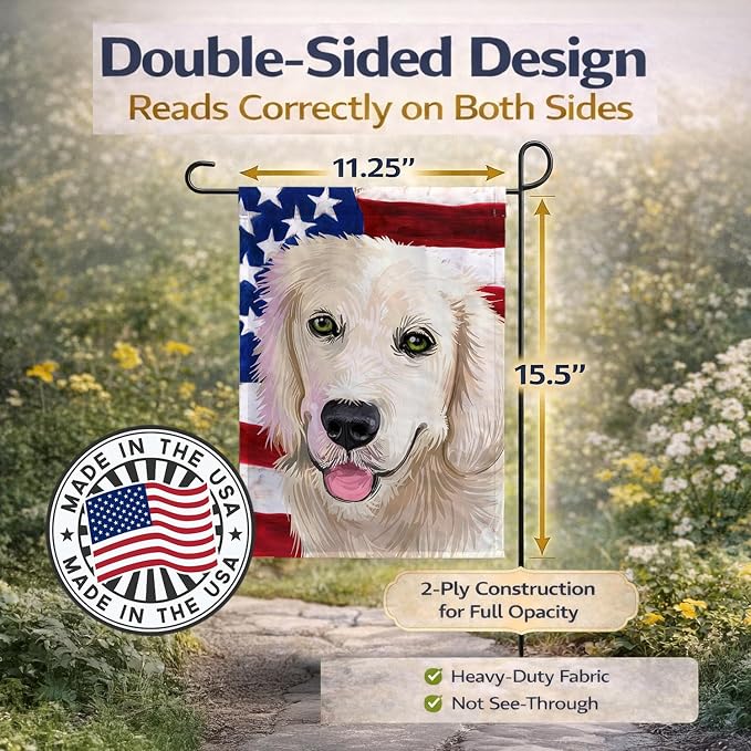 Caroline's Treasures CK6542GF Golden Retriever Dog American Flag Garden Flag Mailbox Flag Decorative Yard Flag Banner Outside Patio Artwork Yard Flower Beds, Garden Size, Multicolor