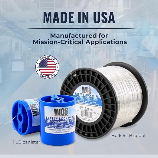 WCS .025 Stainless Steel Safety Lock Wire, T302/304, NASM20995C MS20995C, ASTM A580 Condition A, AMS569, Mechanics Wire for Aircraft, Automotive, & Industrial Use, 1lb Dispenser Can, Approx 595 ft