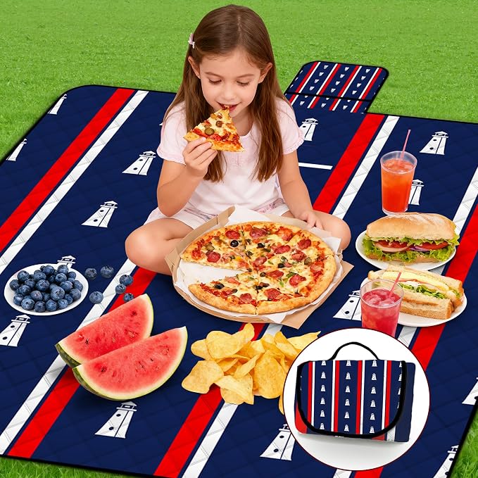 Extra Large Picnic Blanket 80" x 80", Waterproof Sandproof Foldable Picnic Mat for Beaches,Picnics,Camping,Parks,Park.Lighthouse