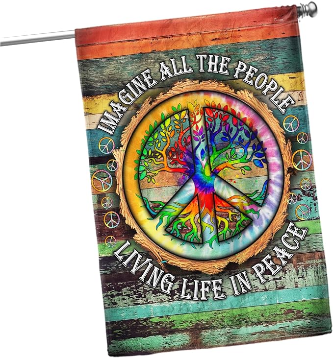 FLAGWIX American Flag-Peace Sign Hippie Flag Imagine All The People Living Life In Peace Flag TPT597F, House Flag (29.5'' x 39.5'')-USA Flags Premium Polyester-Decorative Indoor Outdoor Flag