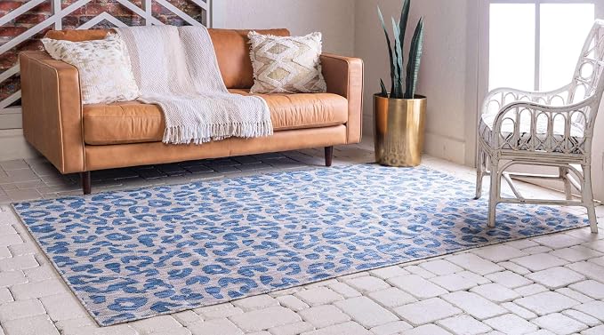 Unique Loom Outdoor Safari Collection Area Rug - Leopard (5' 1" x 8' Rectangle, Blue/ Gray)