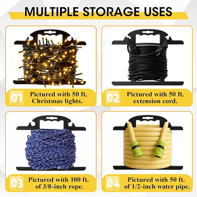 Ripeng 2 Pcs Heavy Duty Extension Cord and Hose Reel with Carrying Handle, Durable ABS H-shape Design Fits 100ft Cord Cable or Water Hose, 50ft Soaker Tube Management (Black)