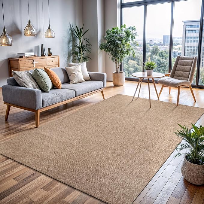 CAMILSON Easy Jute Rug 9x12, Indoor Outdoor Natural Color Fiber Large Area Rugs for Living Room Patio and Kitchen Rug, Solid Boho Woven Design, Easy-Cleaning, Washable Outside Carpet (9 x 12)