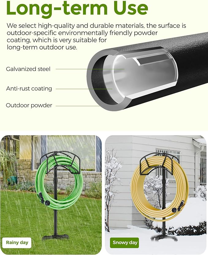 LAND·VOI Freestanding Garden Water Hose Storage Holder Stand for Outside, 160-Ft Hose Heavy Duty Metal Hanger Reel Organizer Outdoor Yard Lawn, Standing Keeper Rack with Ground Stake, Black GHH01BK01