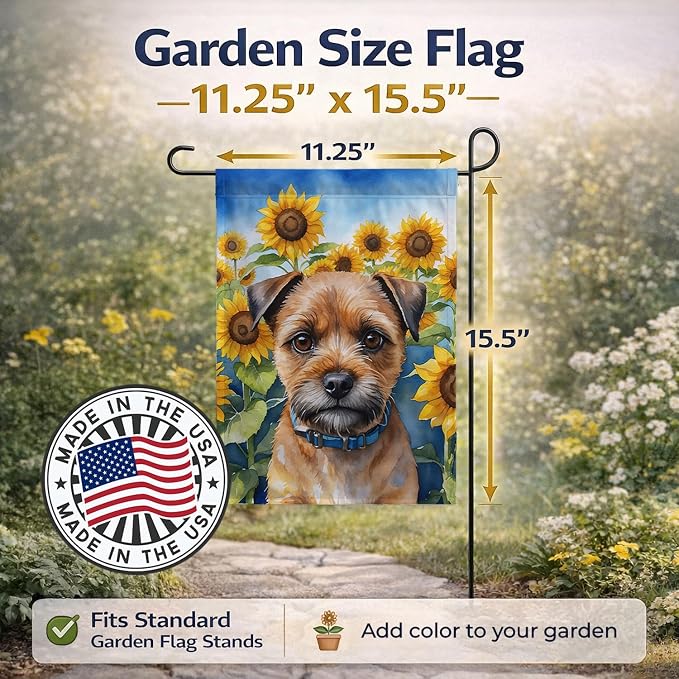 Caroline's Treasures DAC6033GF Border Terrier in Sunflowers Garden Flag Mailbox Flag Decorative Yard Flag Banner Outside Patio Artwork Yard Flower Beds, Garden Size, Multicolor