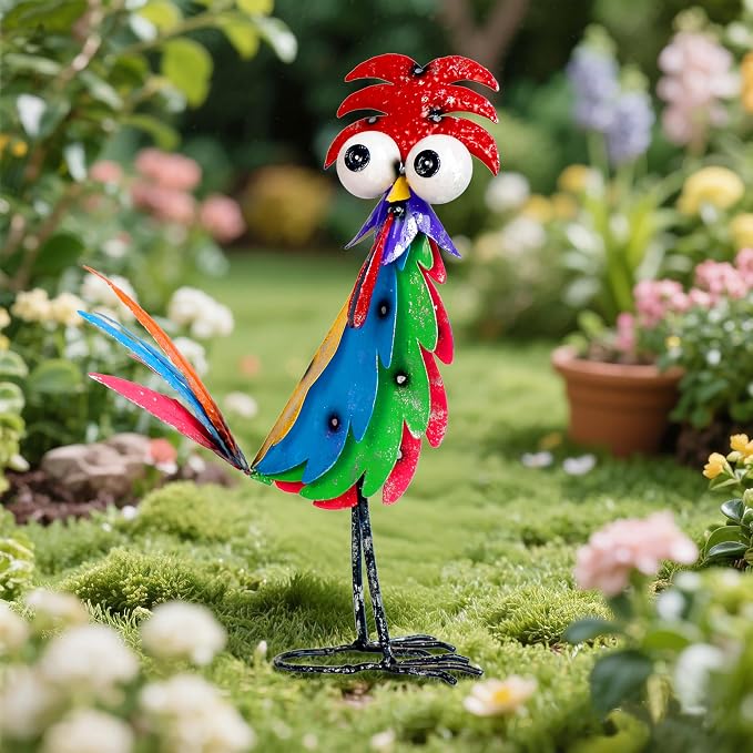 Natelf Outdoor Wacky Metal Rooster Yard Statue Decoration | Garden Statues, Chicken Figurine, Courtyard Decoration, Holiday Gift