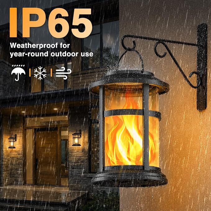 Otdair 2 Pack Solar Lanterns Outdoor Waterproof, Upgraded Flickering Flame Hanging Solar Lights for Outside, Solar Powered Lantern for Patio Yard Garden Porch Decor, Gift for Mom Housewarming