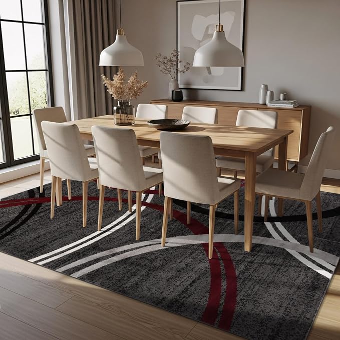 Rugshop Wavy Circles Modern Non-Shedding Living Room Area Rug Red 12' x 15' | High Traffic,Fade Resistant, Living Room, Bedroom, Dining Room, Large Areas,Basement,Open Spaces,Kitchen,Oversized Area Rug