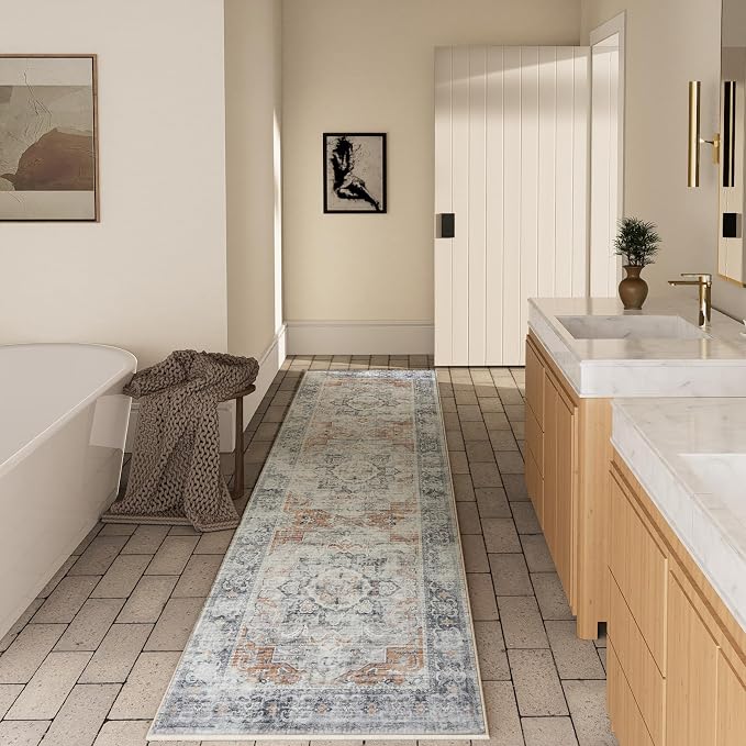 Runners for Hallway Kitchen Runner Rugs: 2'x 10' Washable Runner Rug Boho Non Slip Long Floor Rug with Rubber Backing Faux Wool Vintage Carpet Runners for Entryway Indoor Foyer Bedroom Living Room