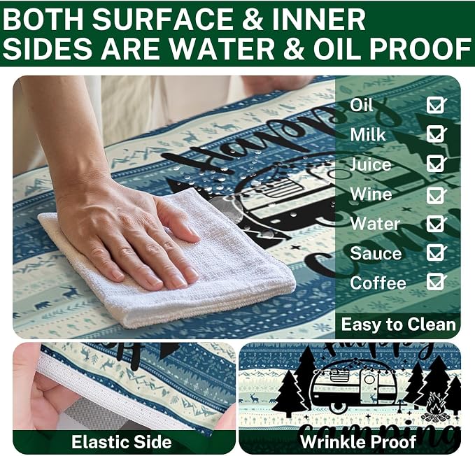 Picnic Table Cover with Bench Covers Elastic Edges, Forest Camper Fitted Table Cover, Outdoor Camping Essentials 72 Inch 3PCS, Waterproof Camping Fitted Tablecloth with Drawstring Bag