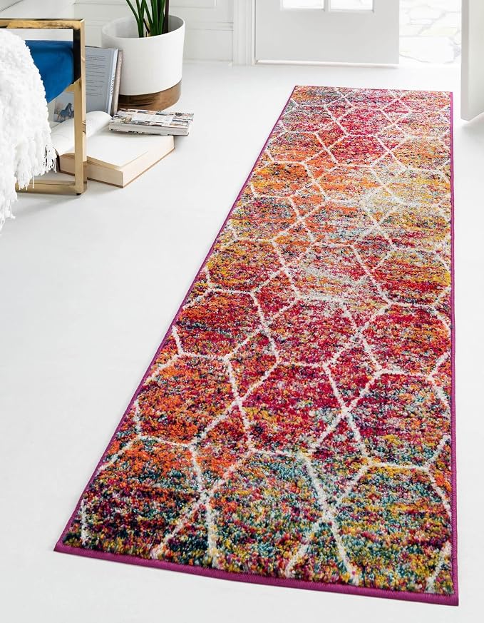 Unique Loom Trellis Frieze Collection Area Rug - Geometric (2' x 8' 8" Runner, Multi/ Black)