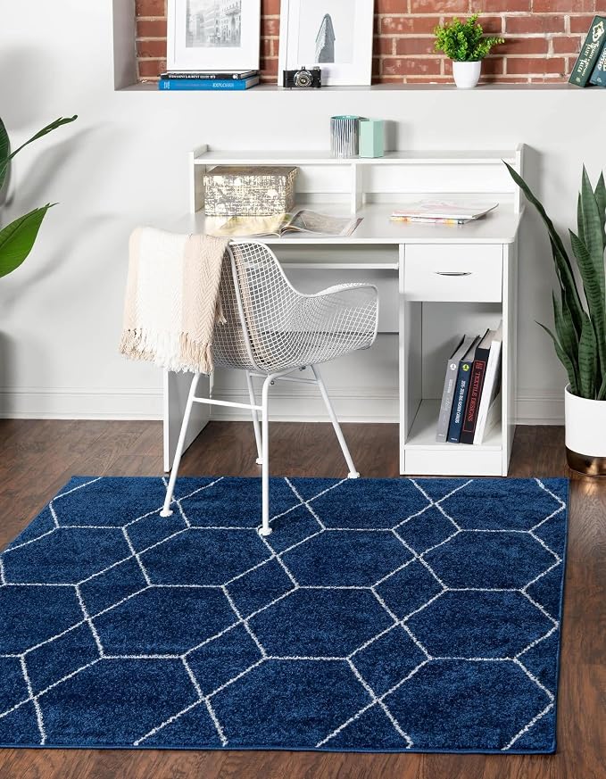 Unique Loom Trellis Frieze Collection Area Rug - Geometric (4' Square, Navy Blue/ Ivory)