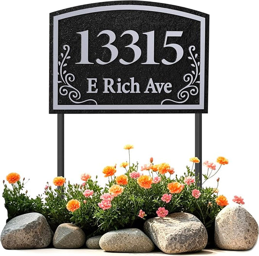 Customizable Address Sign - LAWN MOUNTED Plaque Outdoor House Number Ideal for Home and Garden Décor Style 3