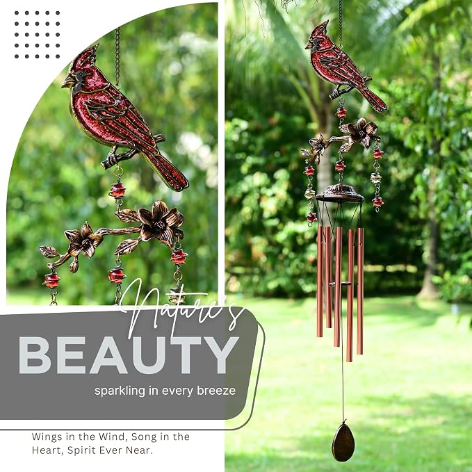 Wind Chimes for Outside, Wind Chimes Outdoor Clearance, Soothing Tones Outdoors, Cardinal Wind Chime, Memorial, Sympathy Gift, Patio, Porch, Home Décor, Modern, Art Décor, Bronze (32" Cardinal)