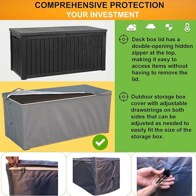 Deck Box Cover - Outdoor Storage Box Cover 130 Gallon, Heavy Duty 600D Oxford Cloth Water And Dust Resistant, Size 52 x26.7 x 28 Inches Fits Most Patio Box.