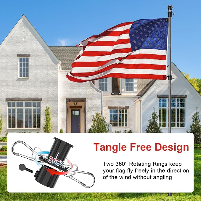 Heavy Duty Ground Flag Pole Kit - 8.5FT Tangle Free Inground Flagpole with Windproof Prong,Portable Flag Pole for Outside House,Yard,Garden,Outdoor - Black